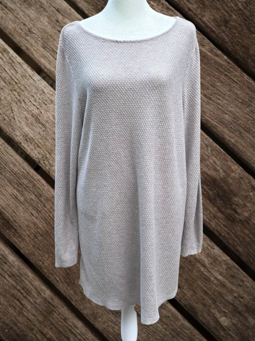 J. Jill Ladies Large Oatmeal Beige Textured Knit Long Sleeve Tunic Top Sweater